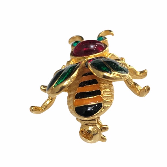 VINTAGE JOAN RIVERS ENAMEL & GOLD TONE HONEY BEE BROOCH - Picture 10 of 16